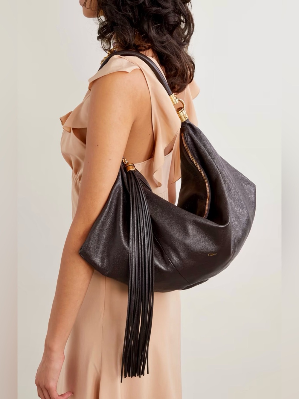 NWT Chloé Tasseled Leather Shoulder Bag Kohl Brown Buffalo Leather w/ Dust Bag